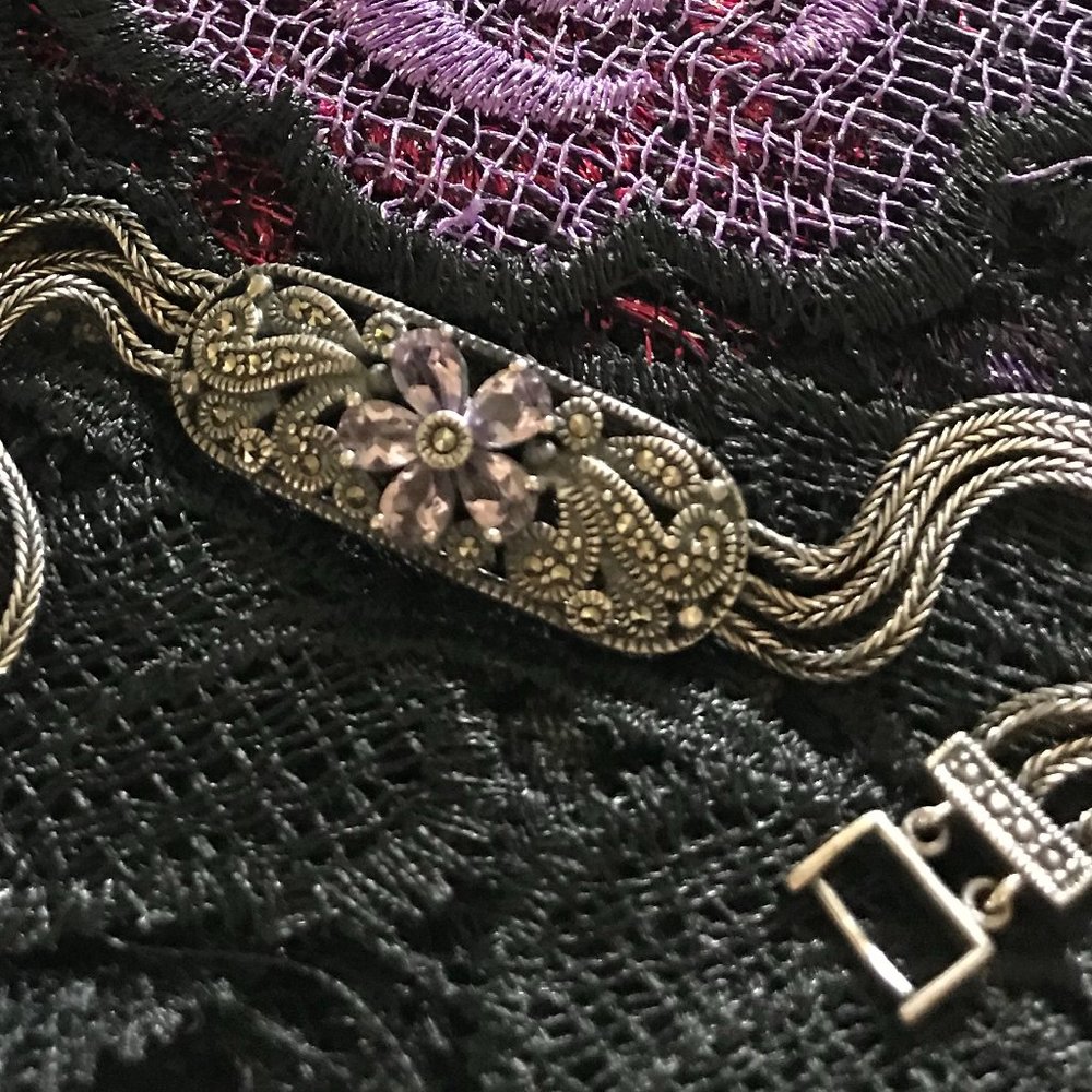 Vintage Sterling & Marcasite Bracelet and Ring Set - Picture 3 of 9